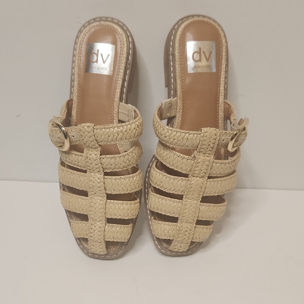 Dolce Vita Fyona Natural/Tan Fisherman Raffia Mule Strappy Sandals Size 6.5 - Picture 3 of 7